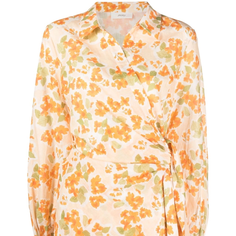 Peony Orange Floral Print Wrap Dress $315 size Small
